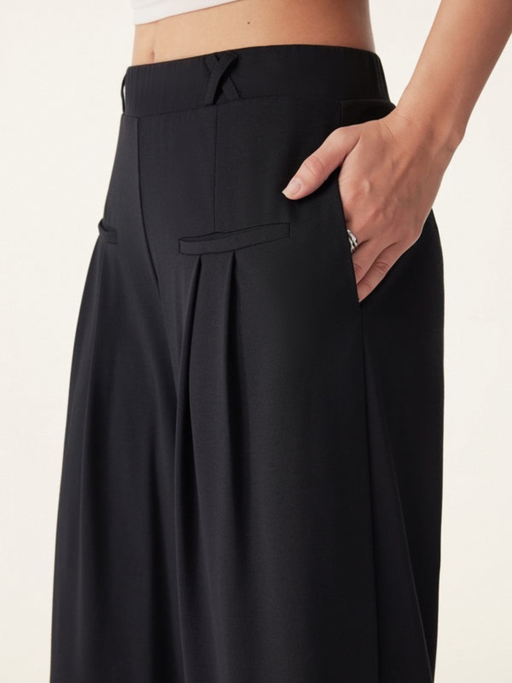 OGL Drapey Bamboo Ponte Mid Rise Wide Leg Trouser with Pockets Black NWT X Small - Picture 4 of 16